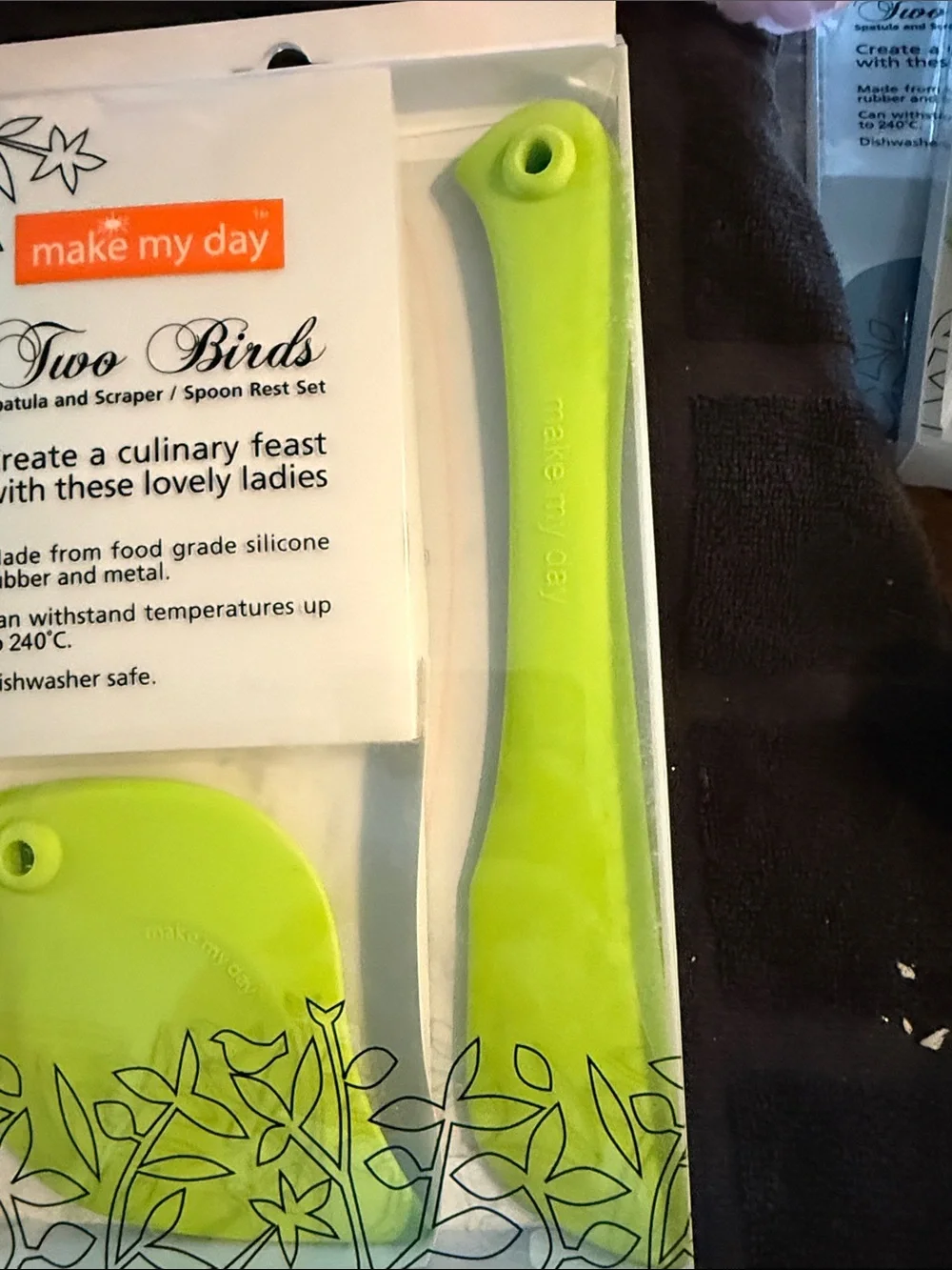 Make My Day Two Birds Lemon Green Silicone Spatula & Scraper Set